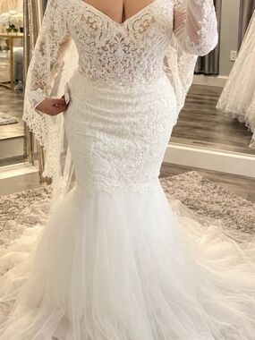 Morilee Ivory/White Long-Sleeve Lace Mermaid Wedding Dress | UK 16 / US 12 | NWT